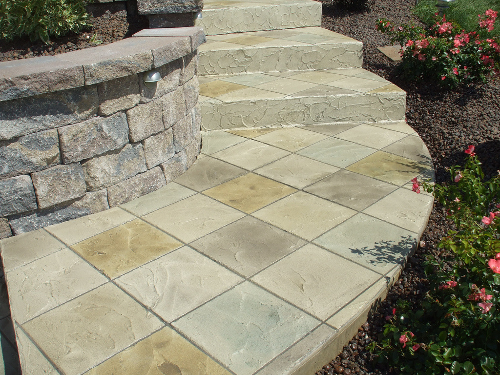 Picture of a stamped concrete steps.