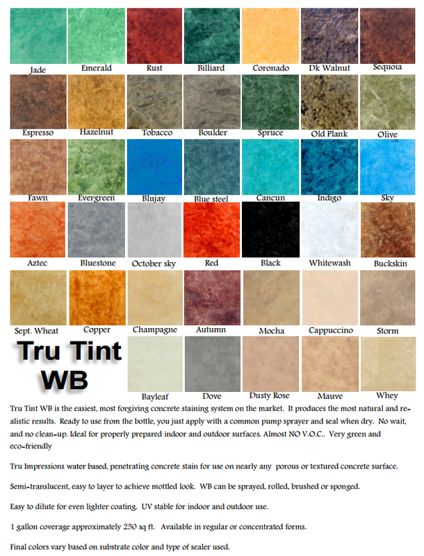 Picture of many different colors for stained concrete.
