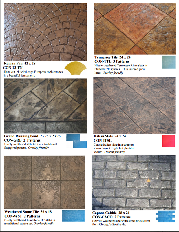 Picture of different stamped concrete designs.